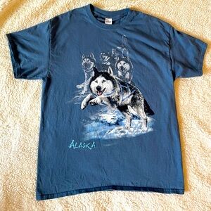 Vintage 90s Y2K Alaska Huskies Blue Shirt Size Large